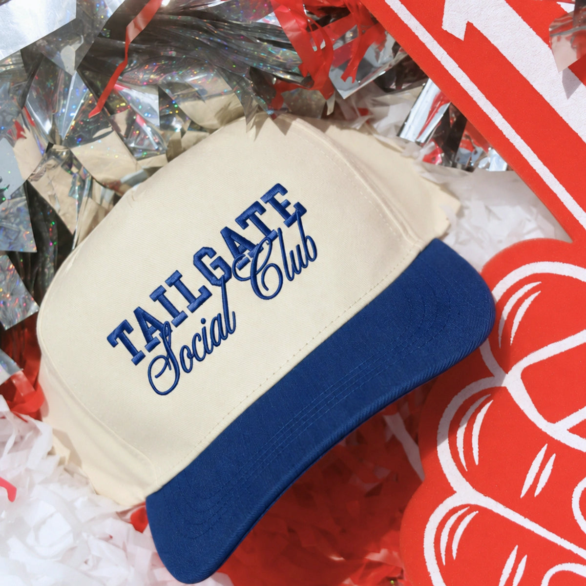 Embroidered Tailgate Social Club Snapback Hats - Trendy Game Day Party Apparel Text, Logo, Name