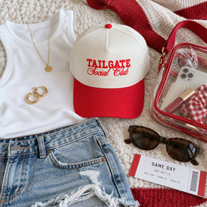 Embroidered Tailgate Social Club Snapback Hats - Trendy Game Day Party Apparel Text, Logo, Name