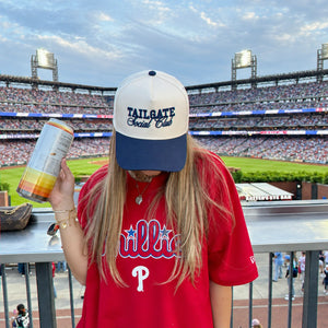 Embroidered Tailgate Social Club Snapback Hats - Trendy Game Day Party Apparel Text, Logo, Name