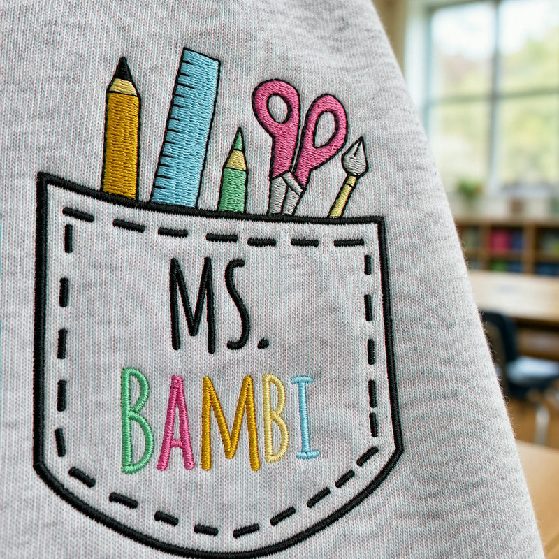 Personalized Back to School Teacher Quarter Zip for Sister - Embroidered Name with Classroom Icon Pocket, Appreciation Gift