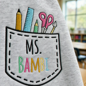 Personalized Back to School Teacher Quarter Zip for Sister - Embroidered Name with Classroom Icon Pocket, Appreciation Gift