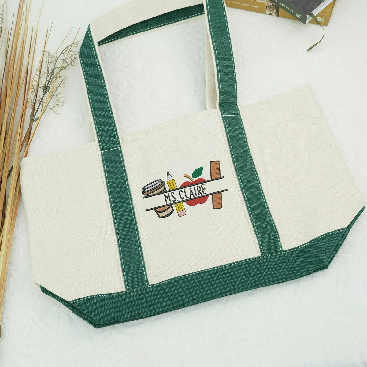 Personalized New Teacher Name Embroidered Tote Bag - Gift for First Day School