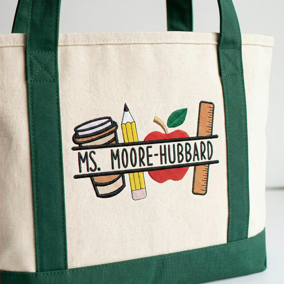 Personalized New Teacher Name Embroidered Tote Bag - Gift for First Day School