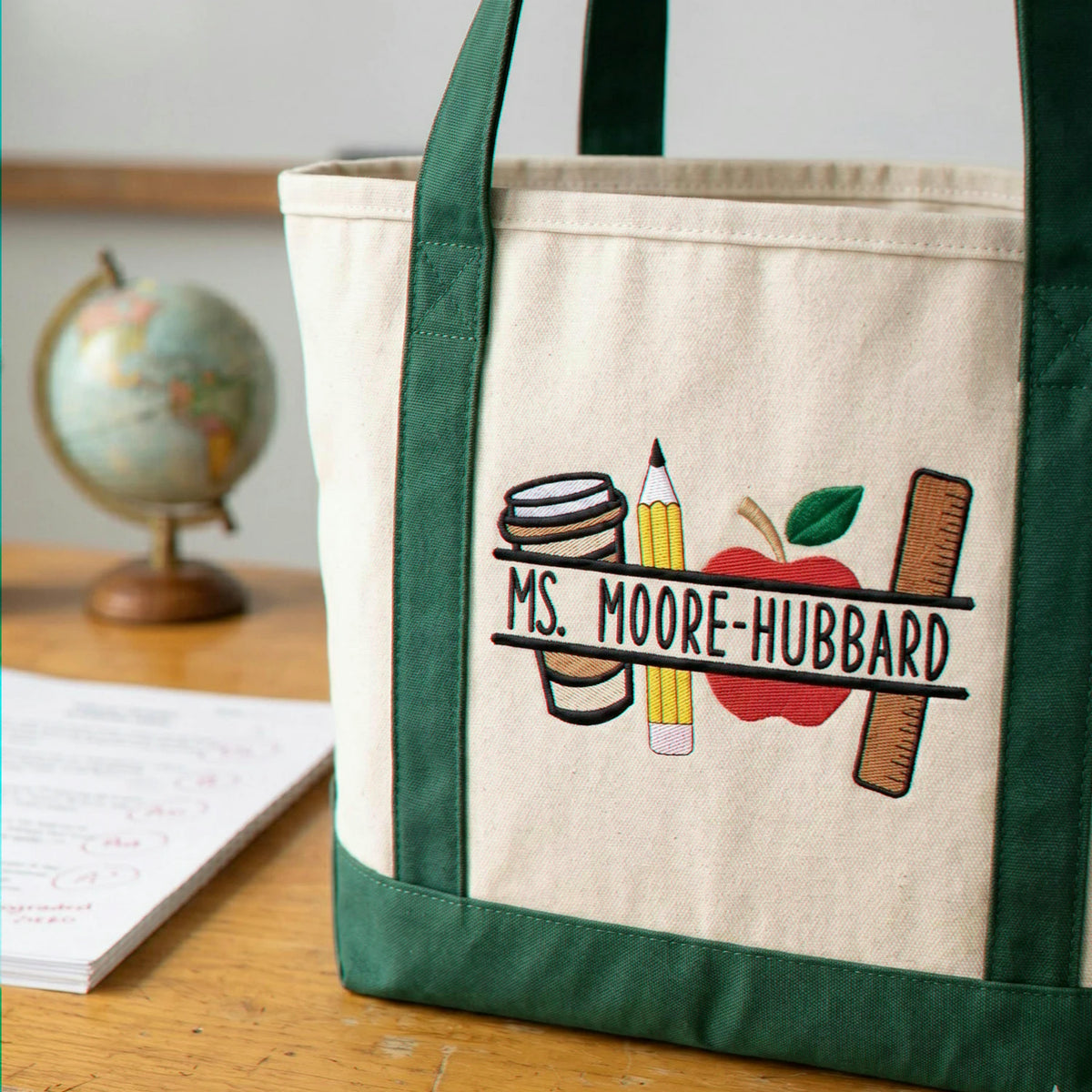 Personalized New Teacher Name Embroidered Tote Bag - Gift for First Day School