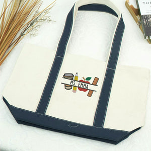 Personalized New Teacher Name Embroidered Tote Bag - Gift for First Day School