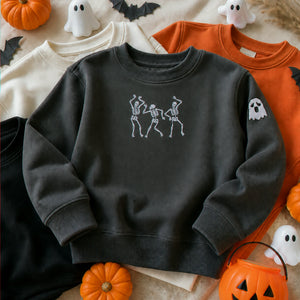 Personalized Toddler Halloween Sweatshirt for Preschool Parade - Embroidered Dancing Skeleton Pullover