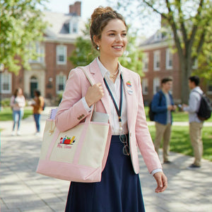 Personalized School Staffs Name Embroidered Tote Bag - Classroom Icons
