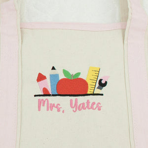 Personalized School Staffs Name Embroidered Tote Bag - Classroom Icons