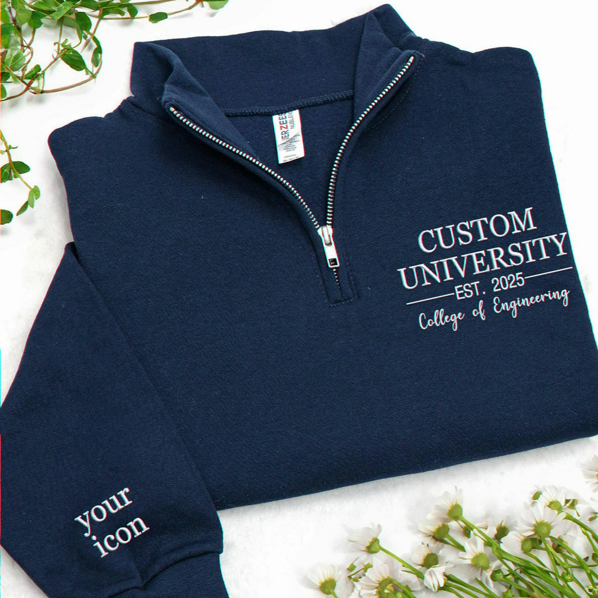 Personalized New College Students Quarter Zip - Embroidered University Name, Major & Est Year - College Acceptance Gift