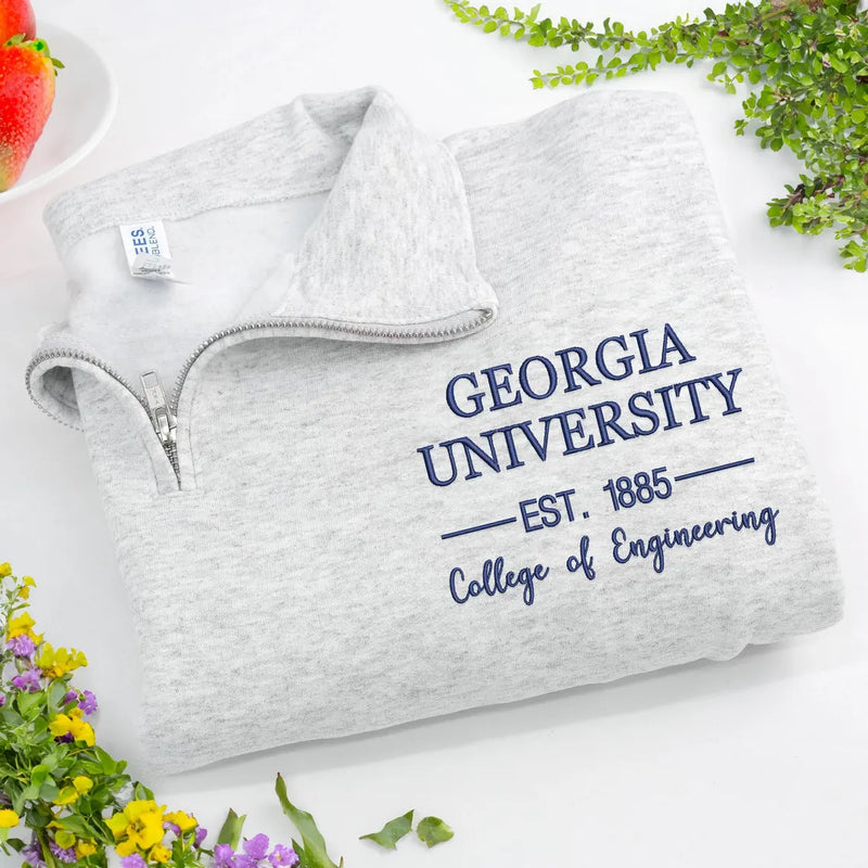 Personalized New College Students Quarter Zip - Embroidered University Name, Major & Est Year - College Acceptance Gift