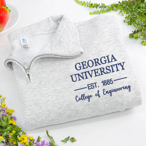 Personalized New College Students Quarter Zip - Embroidered University Name, Major & Est Year - College Acceptance Gift