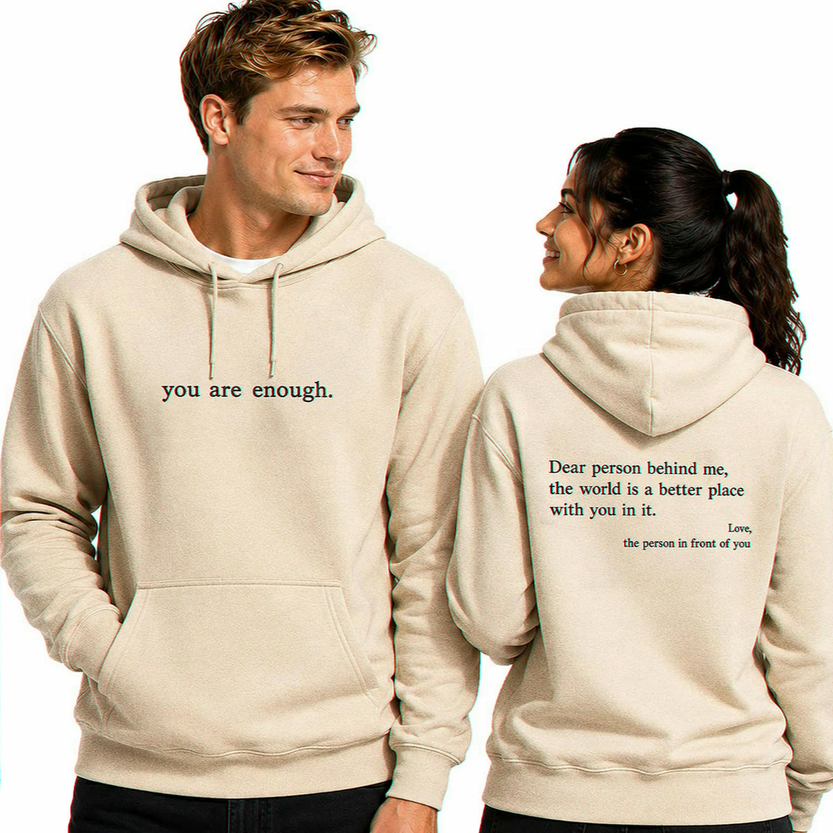 Embroidered You Are Enough Aesthetic Hoodie, Self Love Birthday Gift with Positive Back Message
