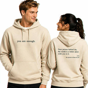 Embroidered You Are Enough Aesthetic Hoodie, Self Love Birthday Gift with Positive Back Message