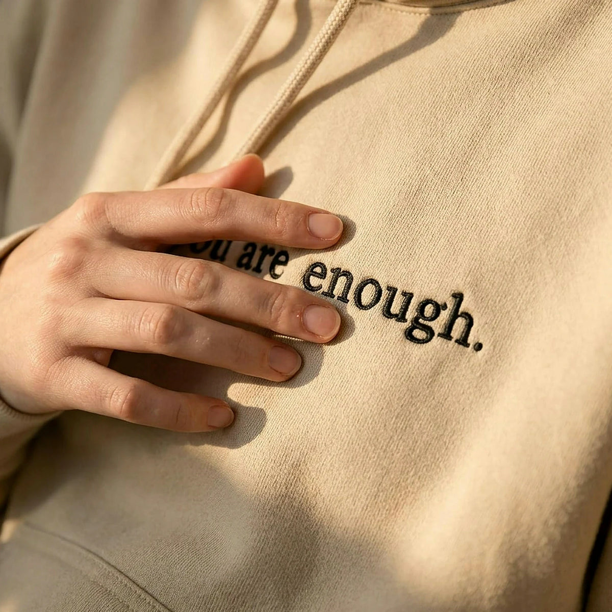 Embroidered You Are Enough Aesthetic Hoodie, Self Love Birthday Gift with Positive Back Message