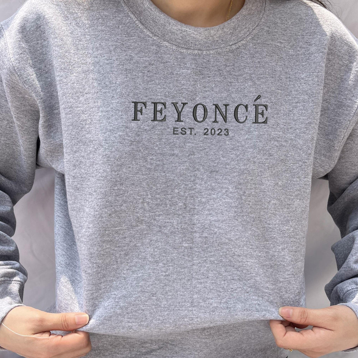 Engagement Gift for Fiance with Feyonce Sweatshirt, Est Any Year Embroidered Initials on Sleeve