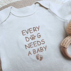 Embroidered Every Dog Needs a Baby Onesie – cute baby bodysuit for pregnancy announcement gift