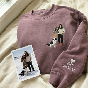 Custom Family Photo Embroidered Hoodie, Personalized Matching Family Sweatshirt