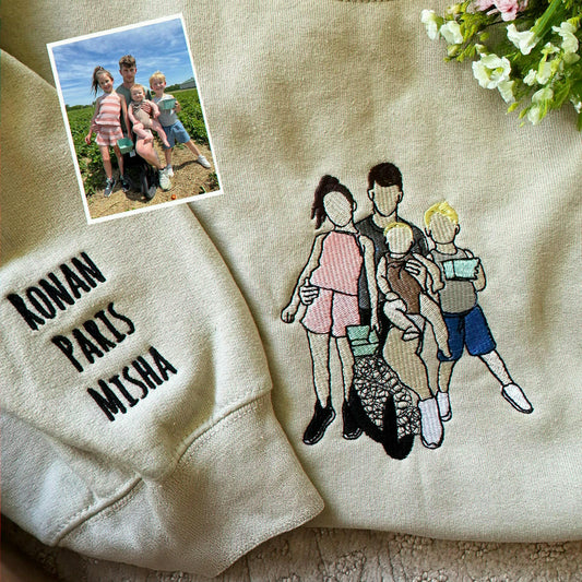 Custom Embroidered Portrait Sweatshirt for Dad, Family Reunion Sweatshirt, Personalized Family Photo Gift