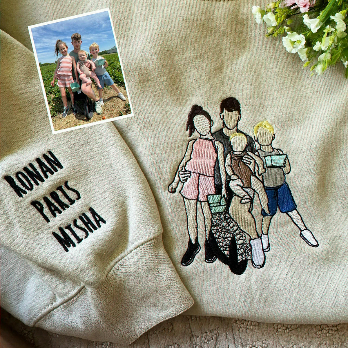 Custom Embroidered Portrait Sweatshirt for Dad, Family Reunion Sweatshirt, Personalized Family Photo Gift