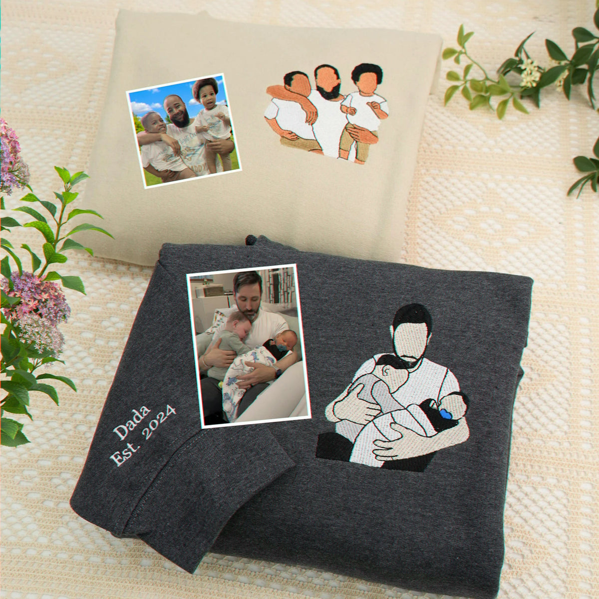 Custom Embroidered Portrait Sweatshirt for Dad, Family Reunion Sweatshirt, Personalized Family Photo Gift