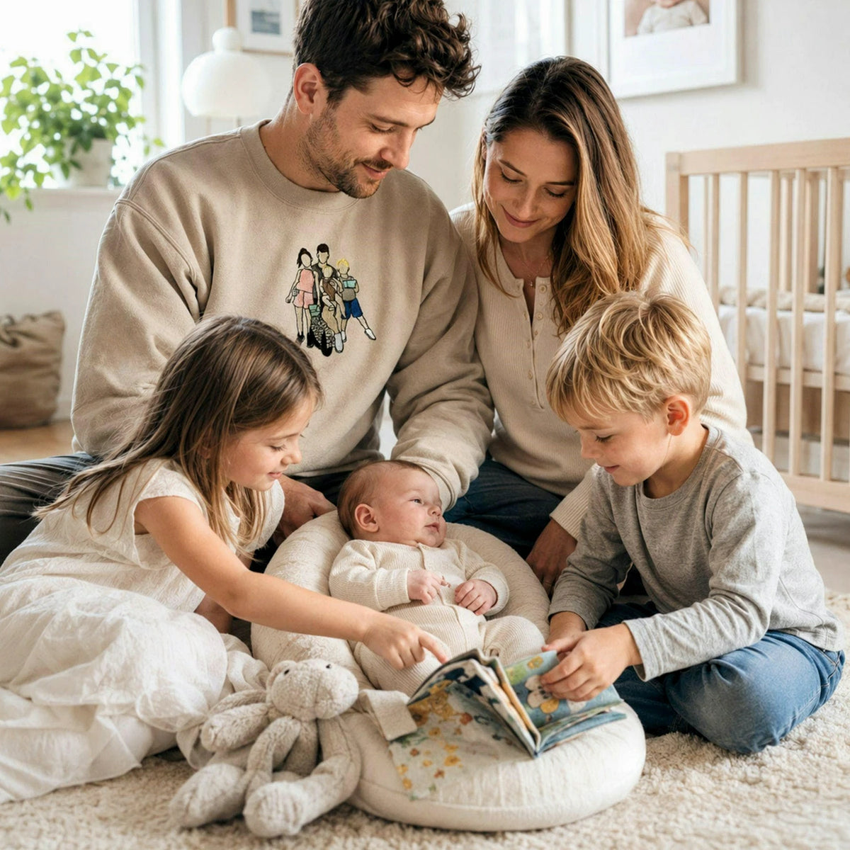 Custom Embroidered Portrait Sweatshirt for Dad, Family Reunion Sweatshirt, Personalized Family Photo Gift