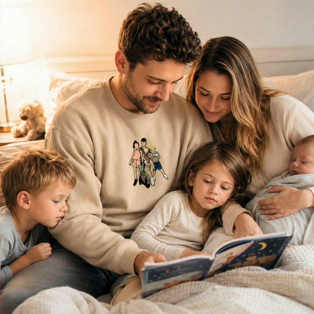 Custom Embroidered Portrait Sweatshirt for Dad, Family Reunion Sweatshirt, Personalized Family Photo Gift