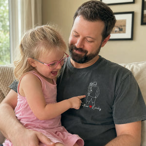 Father and Daughter Photo Line Art T-Shirt or Sweatshirt - Embroidered Father's Day Gift from Wife