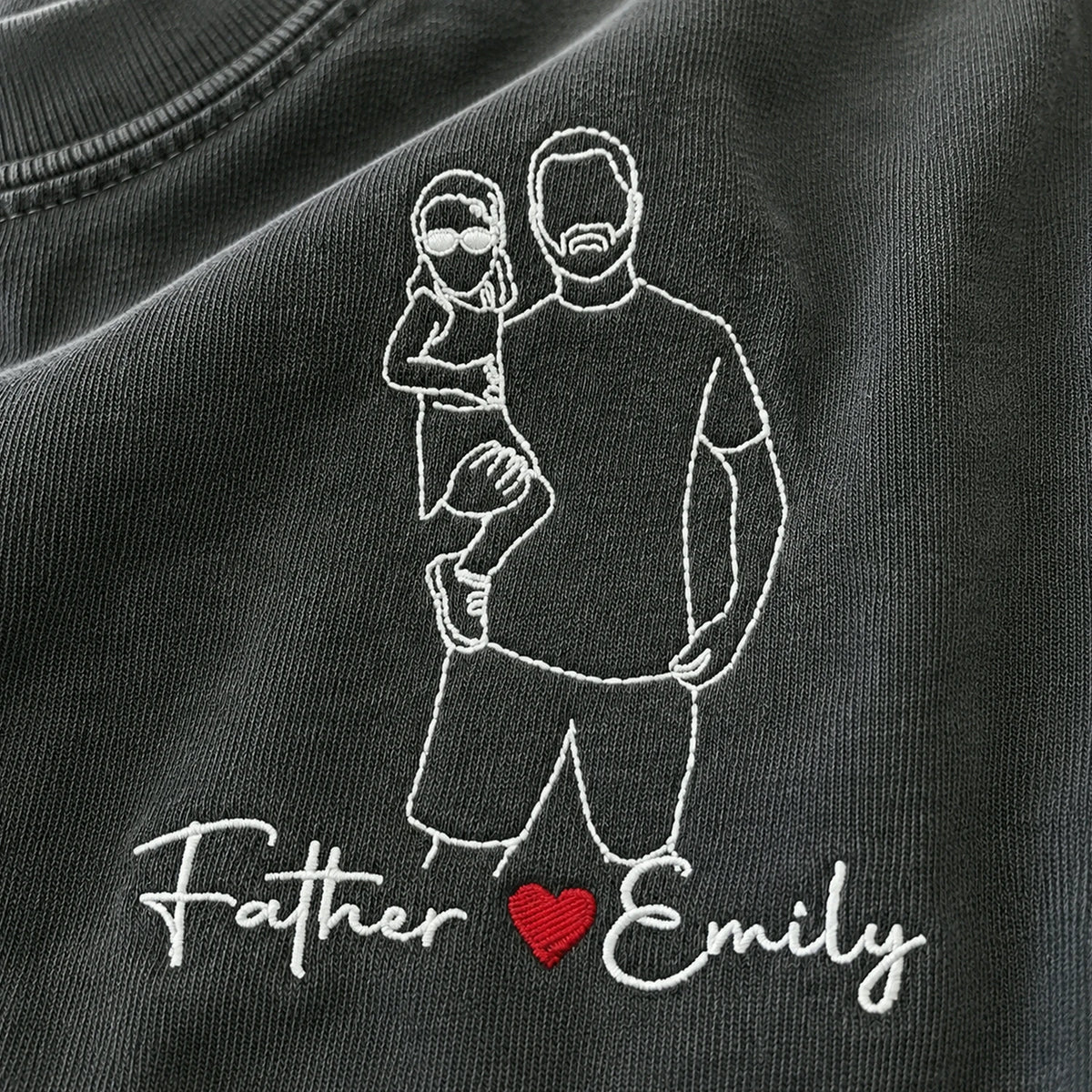 Father and Daughter Photo Line Art T-Shirt or Sweatshirt - Embroidered Father's Day Gift from Wife