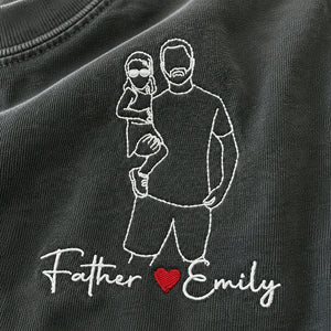 Father and Daughter Photo Line Art T-Shirt or Sweatshirt - Embroidered Father's Day Gift from Wife