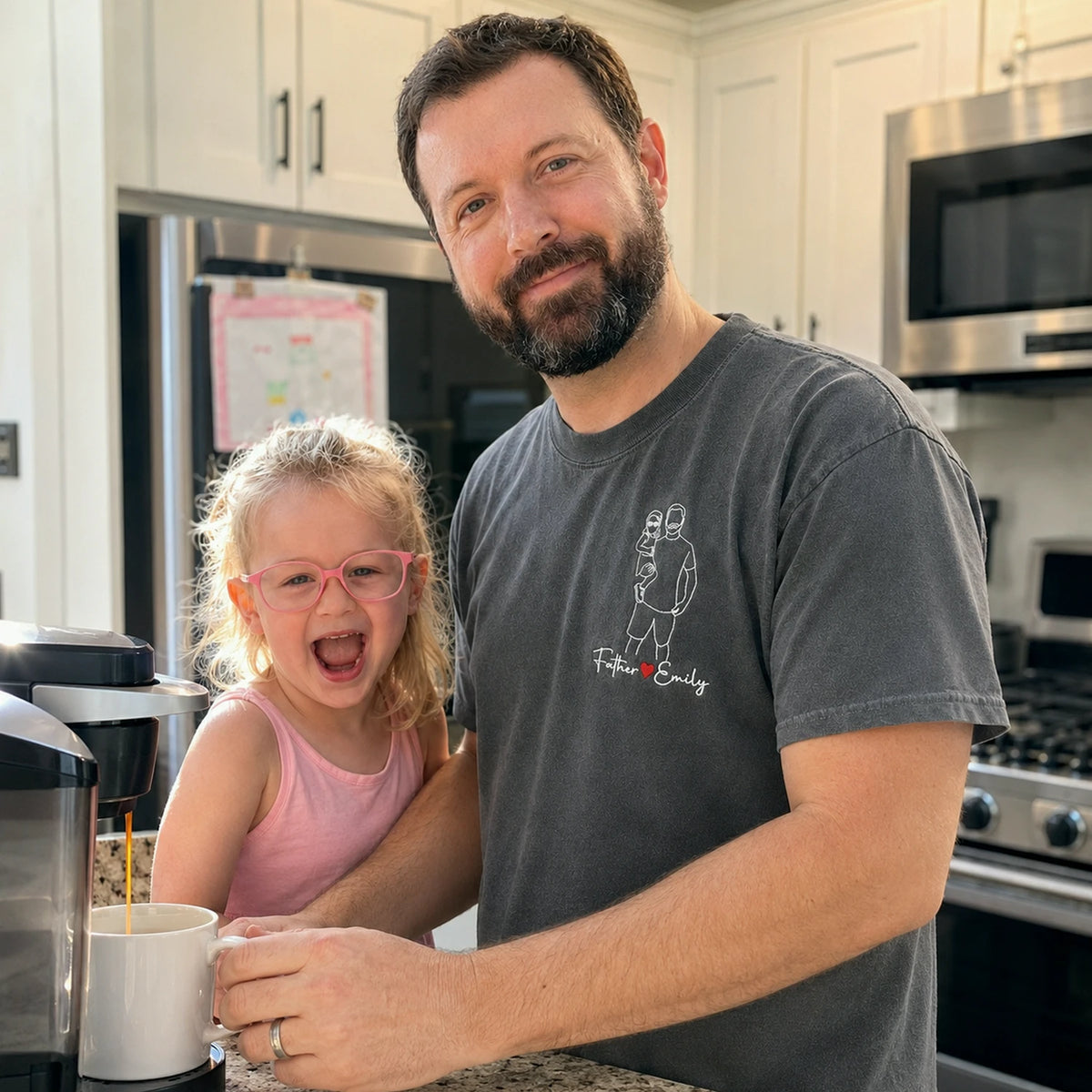 Father and Daughter Photo Line Art T-Shirt or Sweatshirt - Embroidered Father's Day Gift from Wife