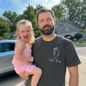 Father and Daughter Photo Line Art T-Shirt or Sweatshirt - Embroidered Father's Day Gift from Wife