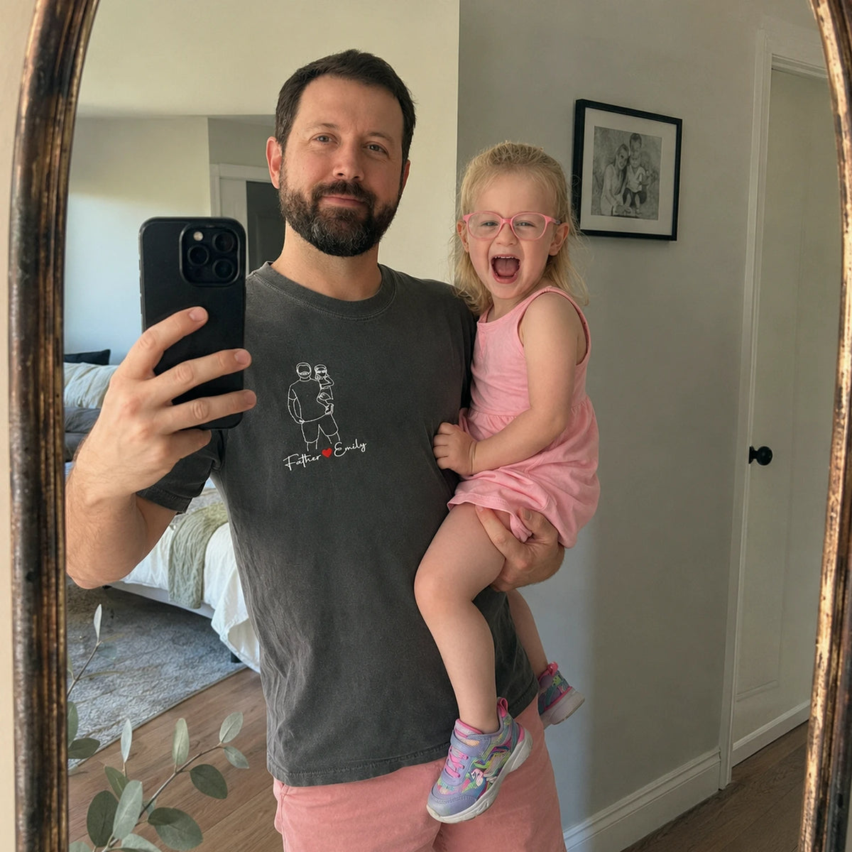 Father and Daughter Photo Line Art T-Shirt or Sweatshirt - Embroidered Father's Day Gift from Wife