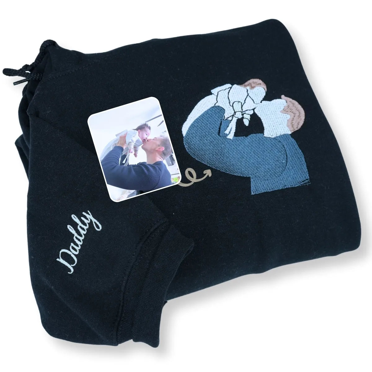 Dad Sweatshirt or Hoodie, Embroidered Gift with Father and Son Daughter Portrait Photo