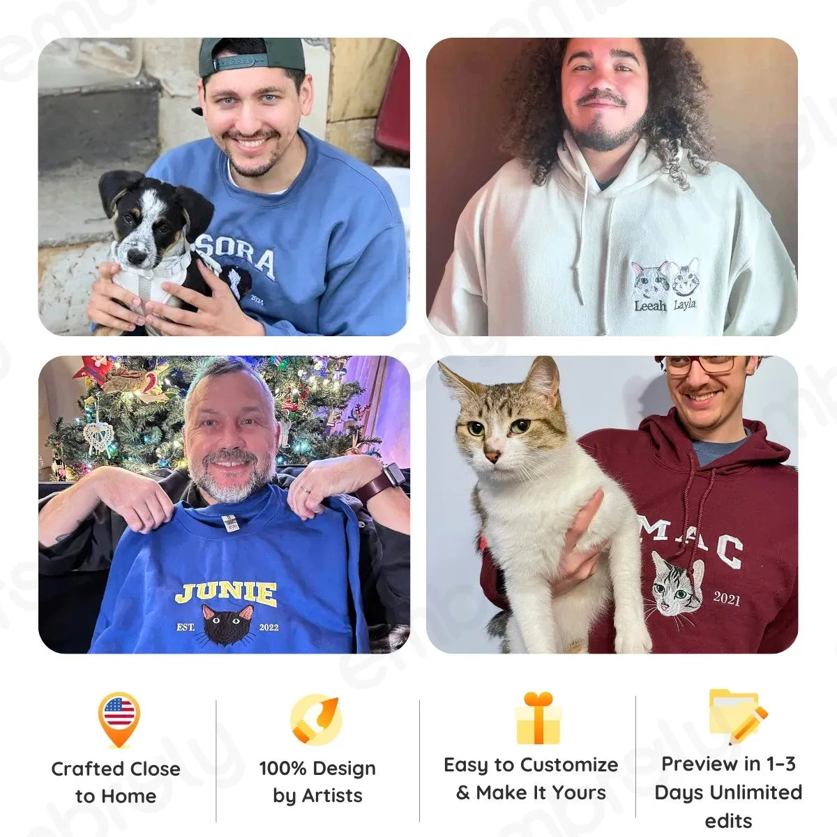 Father’s Day Custom Pet Photo & Name Embroidered Hoodie or Sweatshirt – Personalized Gift for Pet-Loving Dad and Grandpa