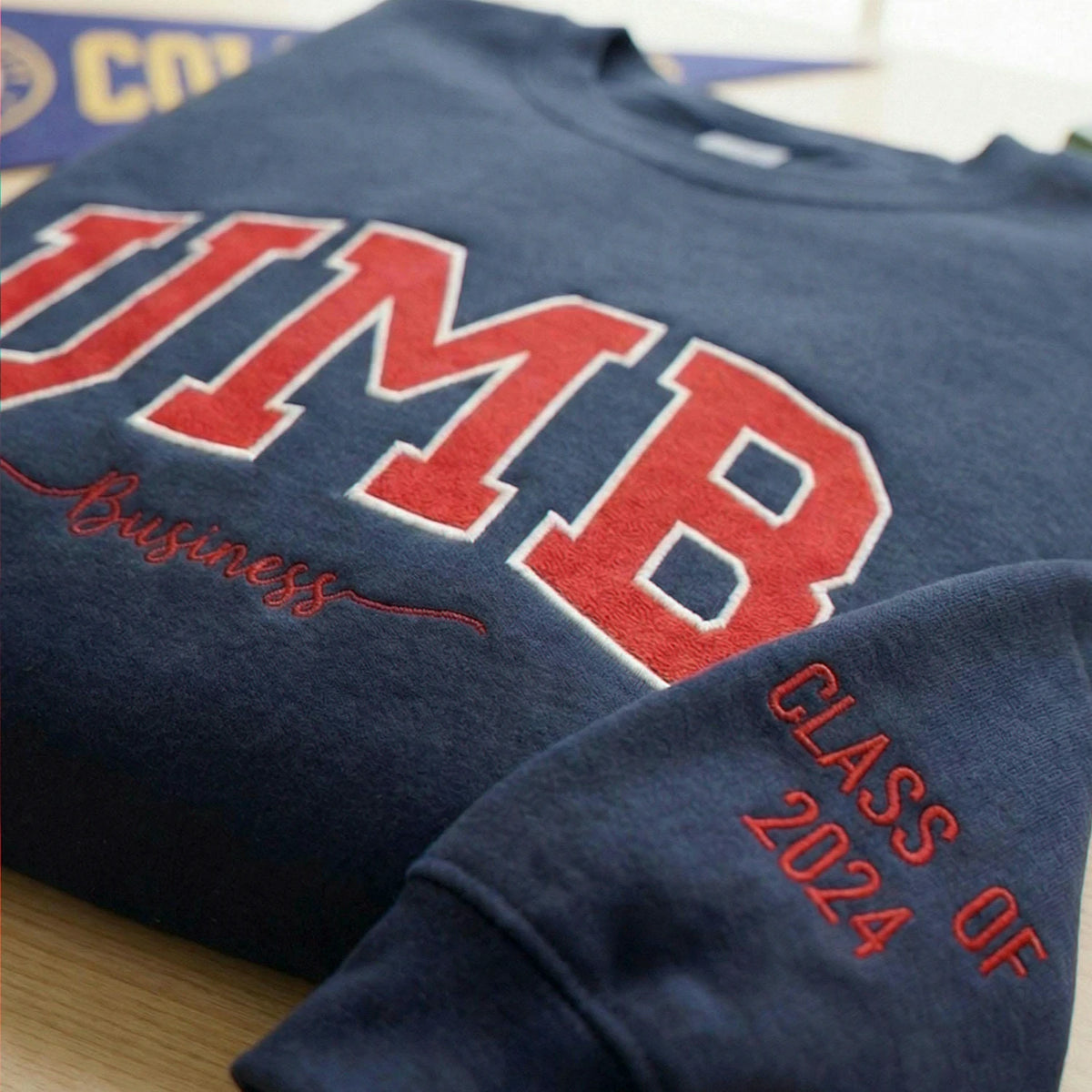 Custom Filled Embroidered Varsity Sweatshirt, Personalized College Crewneck Game Day Gift