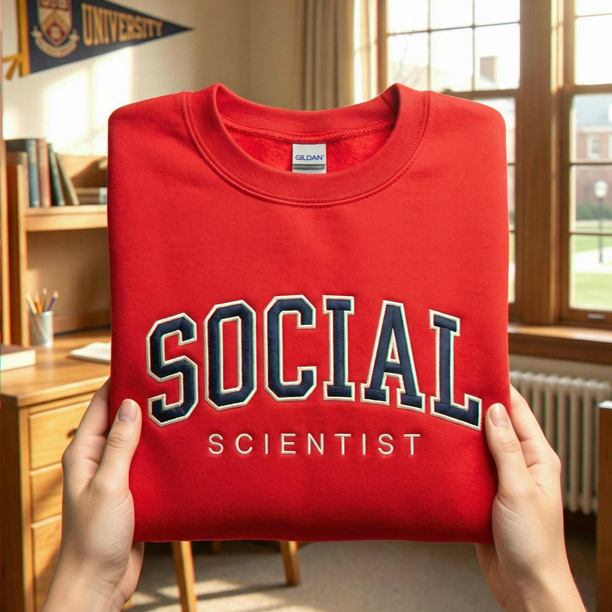 Custom Filled Embroidered Varsity Sweatshirt, Personalized College Crewneck Game Day Gift