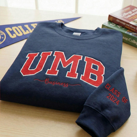 Custom Filled Embroidered Varsity Sweatshirt, Personalized College Crewneck Game Day Gift