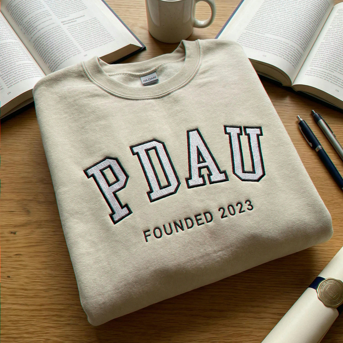 Custom Filled Embroidered Varsity Sweatshirt, Personalized College Crewneck Game Day Gift