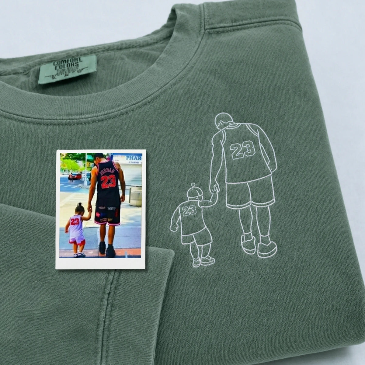 First Father’s Day Sweatshirt or T-Shirt with Embroidered Photo Outline Gift for New Dad