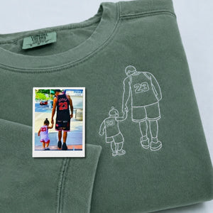 First Father’s Day Sweatshirt or T-Shirt with Embroidered Photo Outline Gift for New Dad