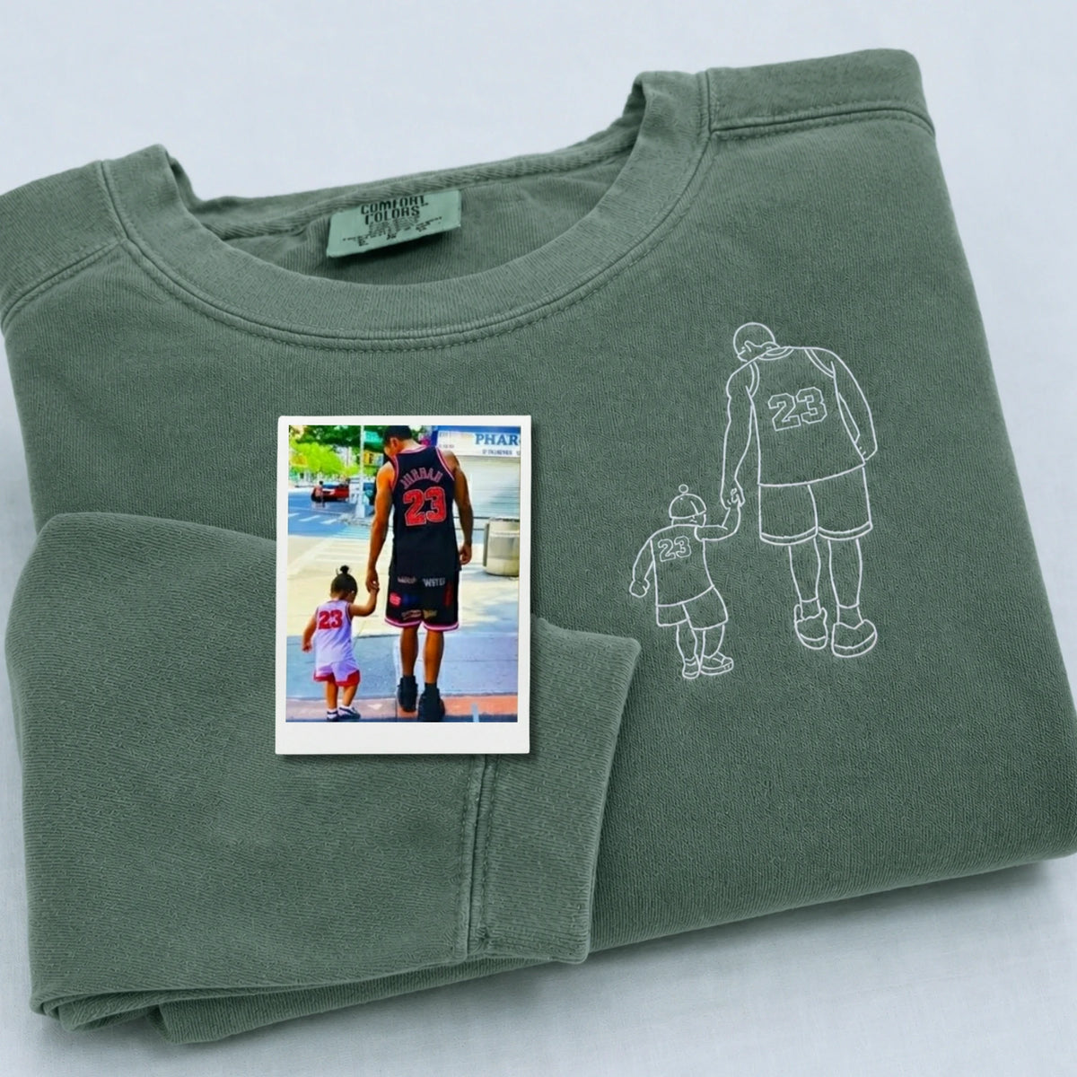 First Father’s Day Sweatshirt or T-Shirt with Embroidered Photo Outline Gift for New Dad