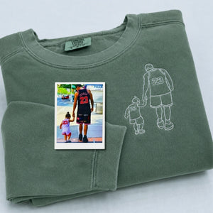 First Father’s Day Sweatshirt or T-Shirt with Embroidered Photo Outline Gift for New Dad