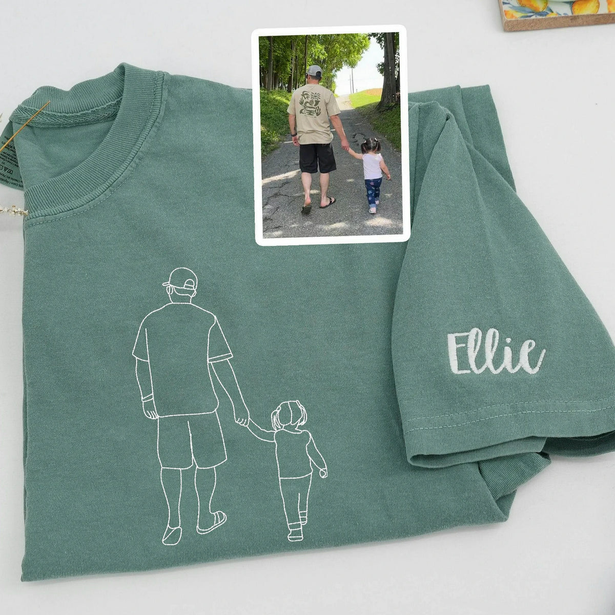First Father’s Day Sweatshirt or T-Shirt with Embroidered Photo Outline Gift for New Dad