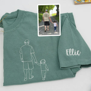 First Father’s Day Sweatshirt or T-Shirt with Embroidered Photo Outline Gift for New Dad