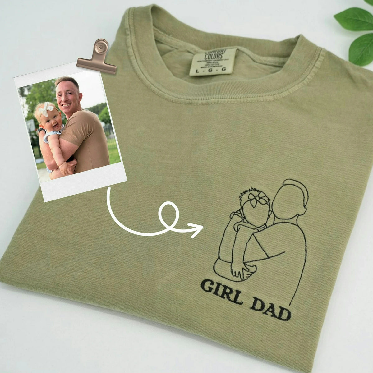 First Father’s Day Sweatshirt or T-Shirt with Embroidered Photo Outline Gift for New Dad