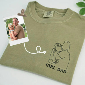 First Father’s Day Sweatshirt or T-Shirt with Embroidered Photo Outline Gift for New Dad