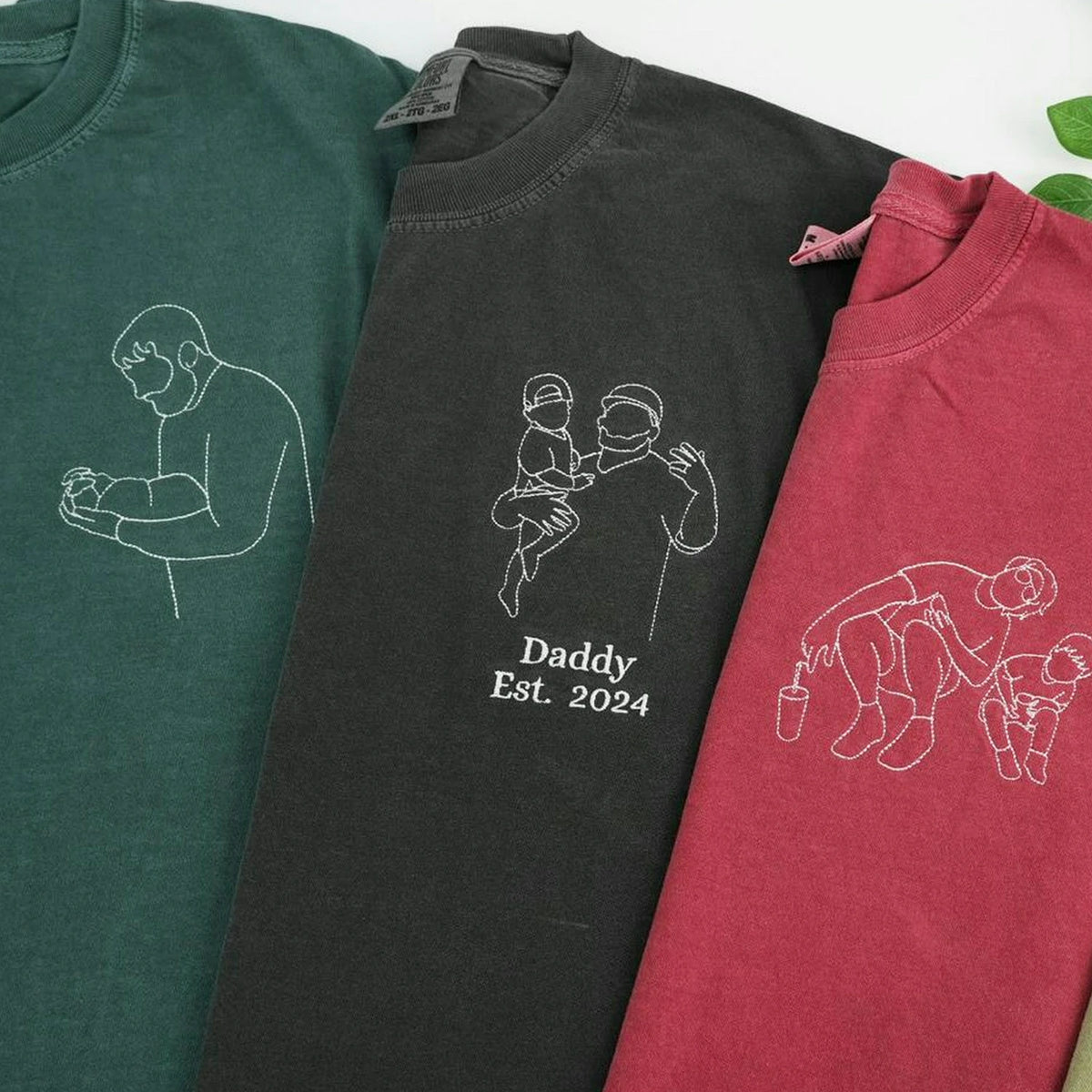First Father’s Day Sweatshirt or T-Shirt with Embroidered Photo Outline Gift for New Dad