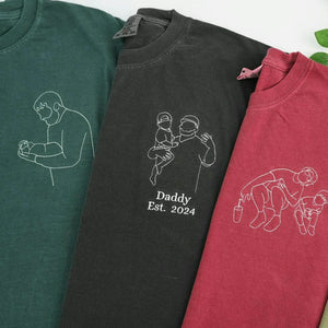 First Father’s Day Sweatshirt or T-Shirt with Embroidered Photo Outline Gift for New Dad
