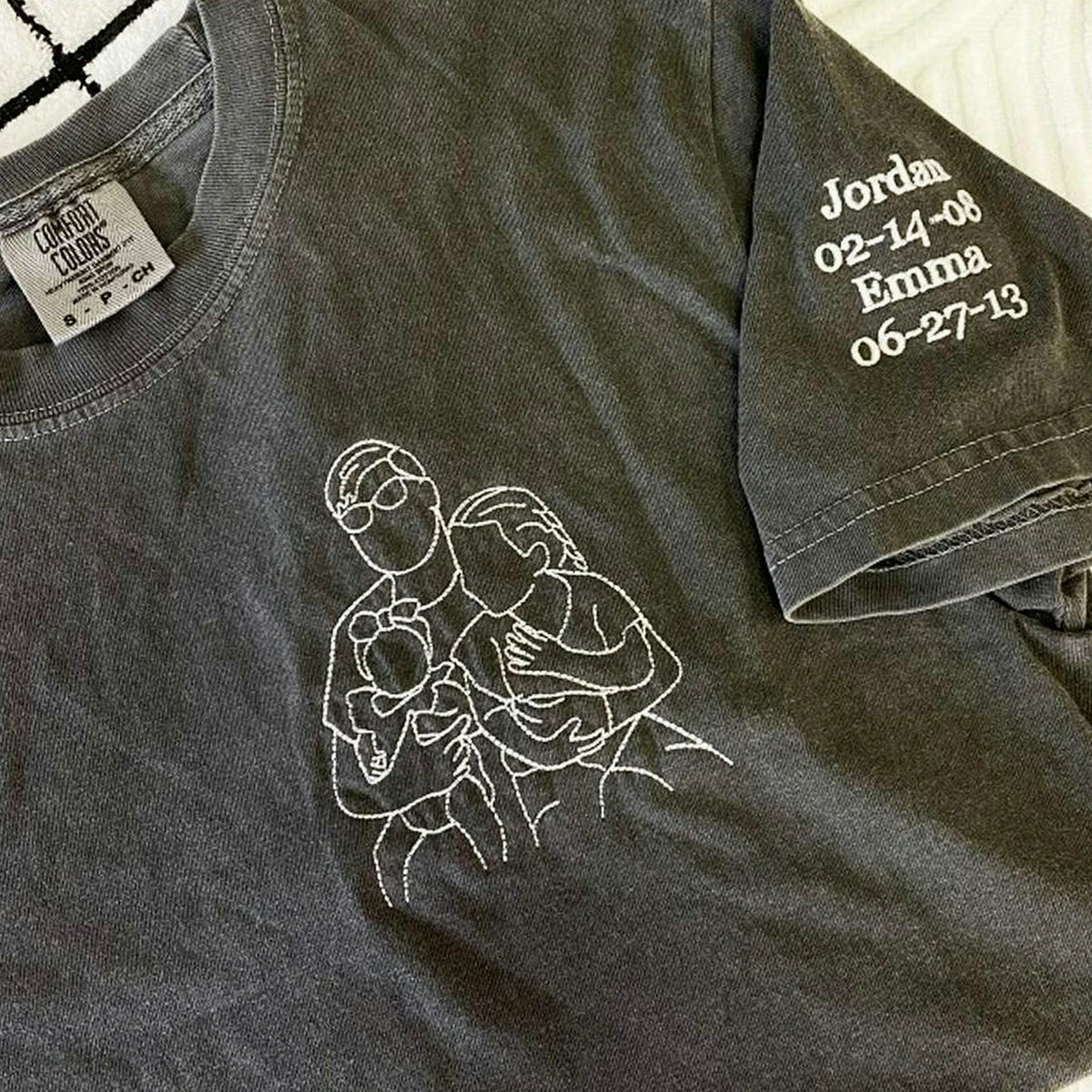 First Father’s Day Sweatshirt or T-Shirt with Embroidered Photo Outline Gift for New Dad