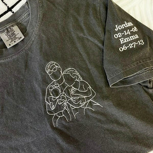 First Father’s Day Sweatshirt or T-Shirt with Embroidered Photo Outline Gift for New Dad
